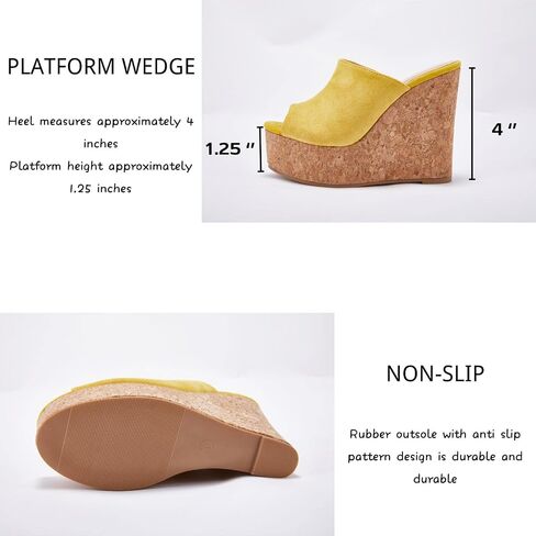 LAICIGO Womens Wedge Platform Slide on Sandals Open Toe Cork Faux Suede Dress Summer Slippers Shoes in Saudi Arabia