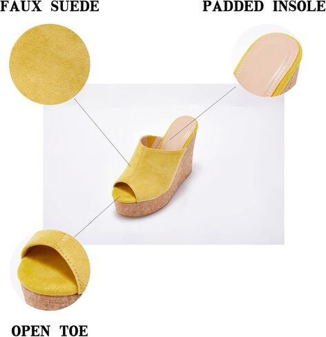 LAICIGO Womens Wedge Platform Slide on Sandals Open Toe Cork Faux Suede Dress Summer Slippers Shoes in Saudi Arabia