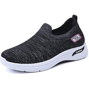 Fenlogft Women's Lightweight Slip-On Walking Shoes - Breathable Athletic Tennis Sneakers with Soft Knitted Fabric for Casual Gym Running Activities of All Ages