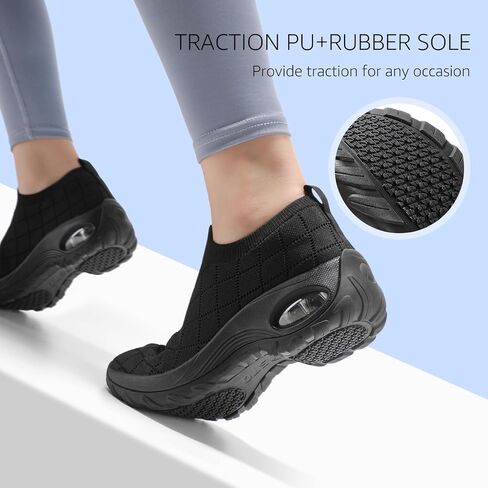 STQ Womens Walking Shoes with Arch Support Non Slip Work Shoes Quilted Slip on Sock Sneakers in Saudi Arabia