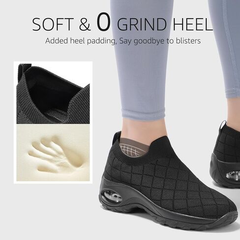 STQ Womens Walking Shoes with Arch Support Non Slip Work Shoes Quilted Slip on Sock Sneakers in Saudi Arabia