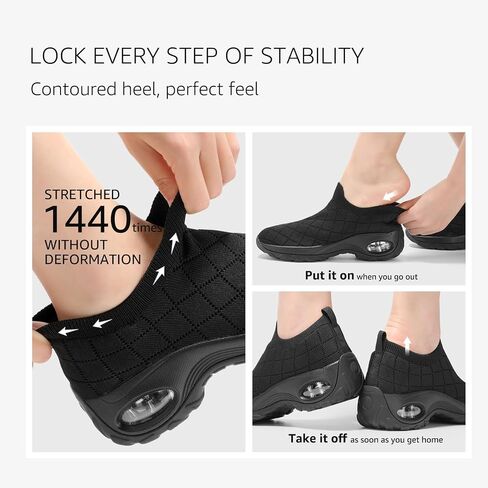 STQ Womens Walking Shoes with Arch Support Non Slip Work Shoes Quilted Slip on Sock Sneakers in Saudi Arabia