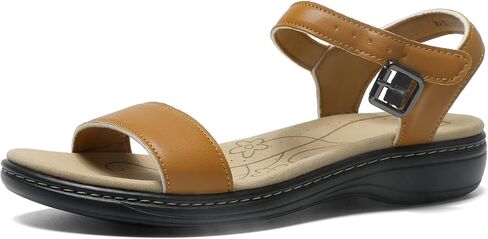 Women's Classic Flat Sandals Leather Open Toes Memory Foam One Band Ankle Strap Adjustable Slip On Shoes in Saudi Arabia