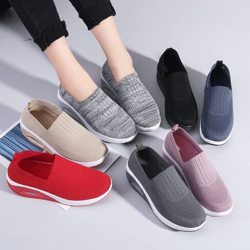 Braised Pork Air Cushion Slip On Walking Shoes Orthopedic Diabetic Walking Shoes,Casual Mesh Air-Cushion Walking Sneakers,Wedge Sneakers for Women (Black,US-8) in Saudi Arabia