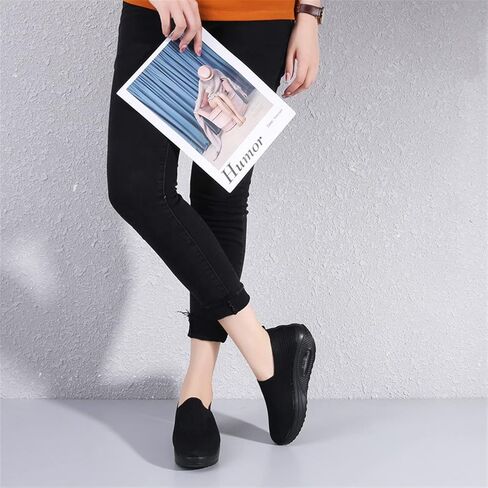 Braised Pork Air Cushion Slip On Walking Shoes Orthopedic Diabetic Walking Shoes,Casual Mesh Air-Cushion Walking Sneakers,Wedge Sneakers for Women (Black,US-8) in Saudi Arabia