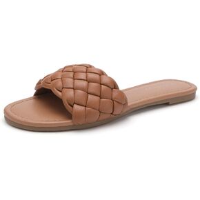 YULVSHOE Women's Braided Flat Sandals Fashion Woven Open Toe Slip On Slides Strappy Beach Sandals Slippers For Summer in Kuwait