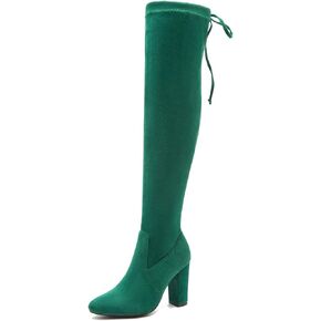 Women's Over The Knee Boots Chunky Heels Zipper Boot Sexy Pointed Toe Thigh High Lace Up Boots