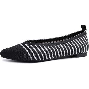 FEVERSOLE Women's Woven Pointy Fashion Cutouts Breathable Knit Flat Shoes