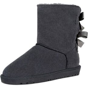 Sheepskin Fur Lining Winter Warm Boots for Women & Ladies, Women's Mid Calf Leather Short Fashion Bow Snow Boots in Kuwait