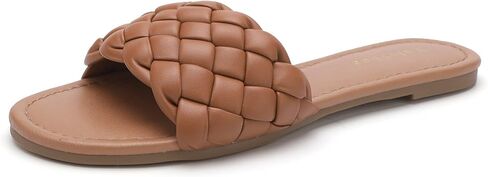 YULVSHOE Women's Braided Flat Sandals Fashion Woven Open Toe Slip On Slides Strappy Beach Sandals Slippers For Summer in Kuwait