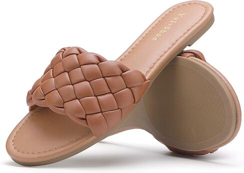 YULVSHOE Women's Braided Flat Sandals Fashion Woven Open Toe Slip On Slides Strappy Beach Sandals Slippers For Summer in Kuwait