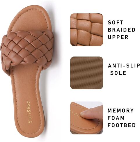 YULVSHOE Women's Braided Flat Sandals Fashion Woven Open Toe Slip On Slides Strappy Beach Sandals Slippers For Summer in Kuwait