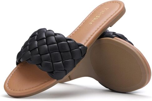YULVSHOE Women's Braided Flat Sandals Fashion Woven Open Toe Slip On Slides Strappy Beach Sandals Slippers For Summer in Kuwait
