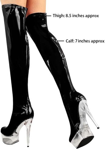 Fashion Thirsty Womens منصة عالية الكعب خنجر فوق الركبة تمتد متجرد واضح البرسبيكس أحذية الكعب مثير حزب مناسبة متأنق مساء أحذية بكعب in Kuwait