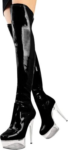 Fashion Thirsty Womens منصة عالية الكعب خنجر فوق الركبة تمتد متجرد واضح البرسبيكس أحذية الكعب مثير حزب مناسبة متأنق مساء أحذية بكعب in Kuwait