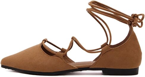 Meeshine Womens D'Orsay Pointy Toe Ankle Strap Wrap Ballet Flats Lace Up Flat Shoes in Kuwait