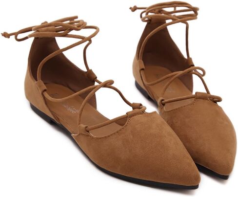 Meeshine Womens D'Orsay Pointy Toe Ankle Strap Wrap Ballet Flats Lace Up Flat Shoes in Kuwait