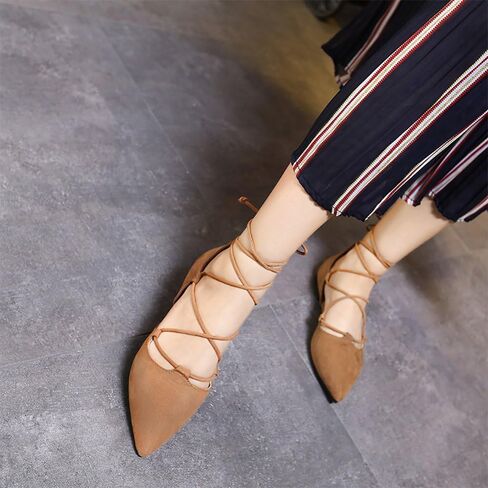 Meeshine Womens D'Orsay Pointy Toe Ankle Strap Wrap Ballet Flats Lace Up Flat Shoes in Kuwait