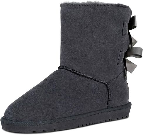 Sheepskin Fur Lining Winter Warm Boots for Women & Ladies, Women's Mid Calf Leather Short Fashion Bow Snow Boots in Kuwait