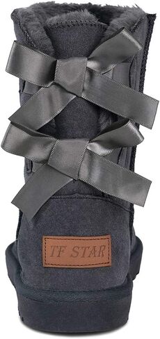 Sheepskin Fur Lining Winter Warm Boots for Women & Ladies, Women's Mid Calf Leather Short Fashion Bow Snow Boots in Kuwait