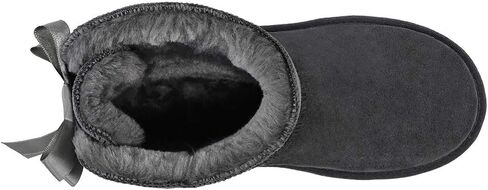 Sheepskin Fur Lining Winter Warm Boots for Women & Ladies, Women's Mid Calf Leather Short Fashion Bow Snow Boots in Kuwait