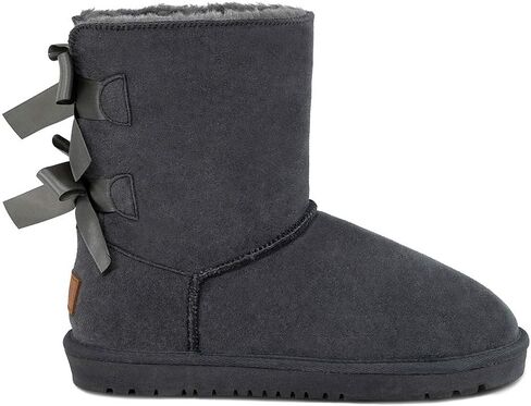 Sheepskin Fur Lining Winter Warm Boots for Women & Ladies, Women's Mid Calf Leather Short Fashion Bow Snow Boots in Kuwait