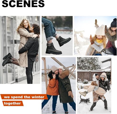 ASHON النساء الثلوج الشتاء الأحذية الدافئة أحذية قتالية مقاومة للماء حذاء من الجلد كعب منخفض أحذية التنزه عدم الانزلاق الجوارب في الهواء الطلق غير رسمية in Kuwait