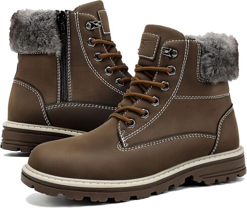 ASHON النساء الثلوج الشتاء الأحذية الدافئة أحذية قتالية مقاومة للماء حذاء من الجلد كعب منخفض أحذية التنزه عدم الانزلاق الجوارب في الهواء الطلق غير رسمية in Kuwait