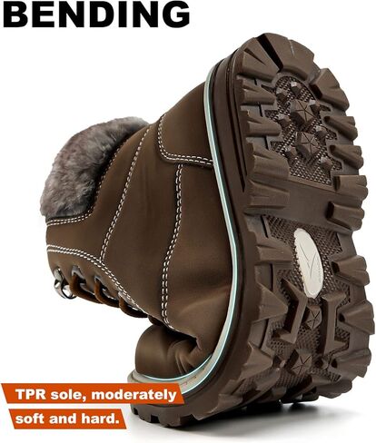 ASHON النساء الثلوج الشتاء الأحذية الدافئة أحذية قتالية مقاومة للماء حذاء من الجلد كعب منخفض أحذية التنزه عدم الانزلاق الجوارب في الهواء الطلق غير رسمية in Kuwait
