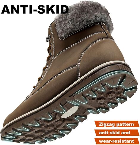 ASHON النساء الثلوج الشتاء الأحذية الدافئة أحذية قتالية مقاومة للماء حذاء من الجلد كعب منخفض أحذية التنزه عدم الانزلاق الجوارب في الهواء الطلق غير رسمية in Kuwait