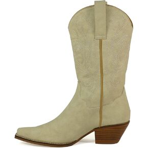 ARiderGirl Spindelle Women's Western Style Mid Calf Embroidery Studs Stacked Heel Pull-On Boots in Kuwait