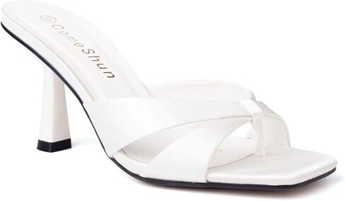 صندل نسائي بكعب قطة من ComeShun سهل الارتداء من الساتان بكعب رفيع in Kuwait