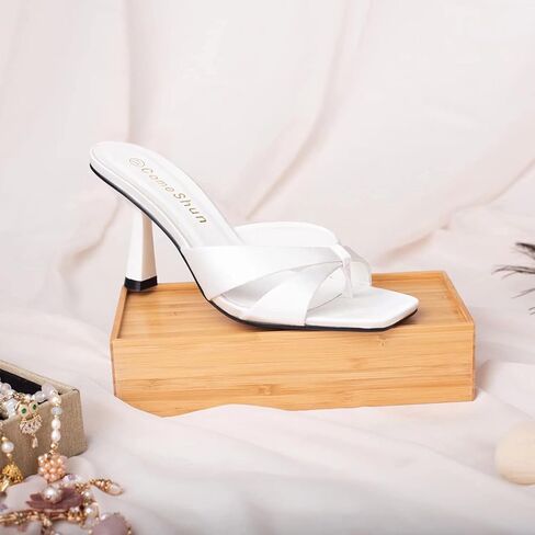 صندل نسائي بكعب قطة من ComeShun سهل الارتداء من الساتان بكعب رفيع in Kuwait