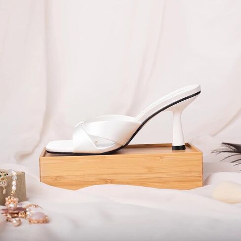 صندل نسائي بكعب قطة من ComeShun سهل الارتداء من الساتان بكعب رفيع in Kuwait