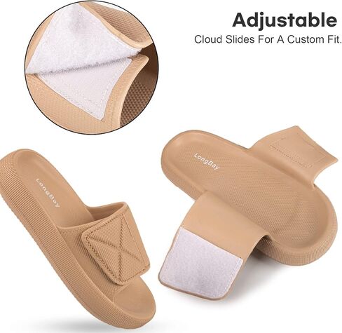 شرائح LongBay Comfy Cloud Cushion للنساء والرجال | صندل EVA بنعل سميك وناعم مع حزام قابل للتعديل | شباشب استحمام مضادة للانزلاق in Kuwait