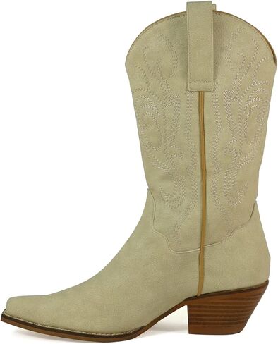 ARiderGirl Spindelle Women's Western Style Mid Calf Embroidery Studs Stacked Heel Pull-On Boots in Kuwait