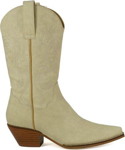 ARiderGirl Spindelle Women's Western Style Mid Calf Embroidery Studs Stacked Heel Pull-On Boots in Kuwait