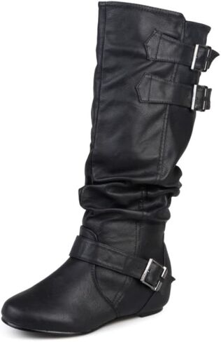 Journee Collection Womens Tiffany Mid-Calf Boot with Vegan Leather and Buckle Accents in Saudi Arabia