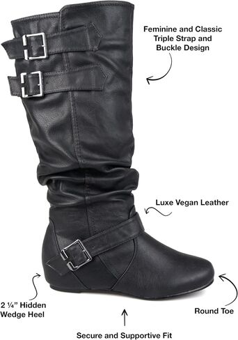 Journee Collection Womens Tiffany Mid-Calf Boot with Vegan Leather and Buckle Accents in Saudi Arabia