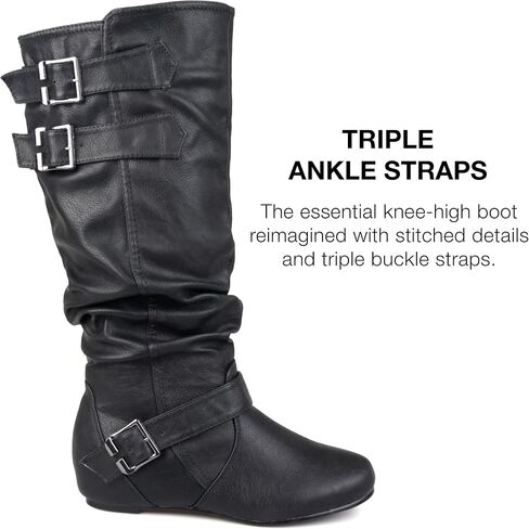 Journee Collection Womens Tiffany Mid-Calf Boot with Vegan Leather and Buckle Accents in Saudi Arabia
