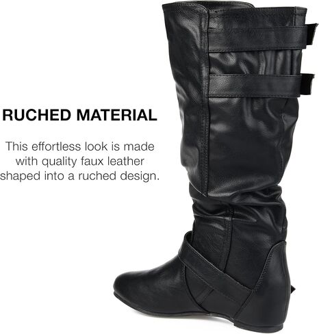 Journee Collection Womens Tiffany Mid-Calf Boot with Vegan Leather and Buckle Accents in Saudi Arabia