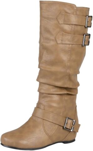 Journee Collection Womens Tiffany Mid-Calf Boot with Vegan Leather and Buckle Accents in Saudi Arabia