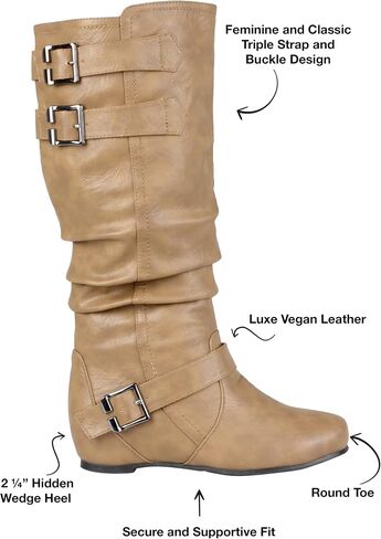 Journee Collection Womens Tiffany Mid-Calf Boot with Vegan Leather and Buckle Accents in Saudi Arabia