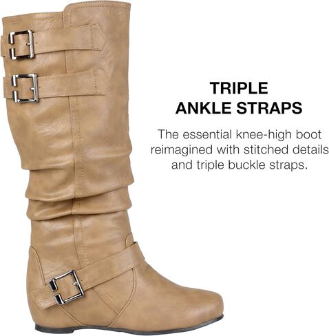 Journee Collection Womens Tiffany Mid-Calf Boot with Vegan Leather and Buckle Accents in Saudi Arabia