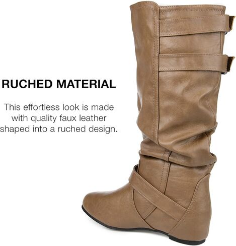 Journee Collection Womens Tiffany Mid-Calf Boot with Vegan Leather and Buckle Accents in Saudi Arabia