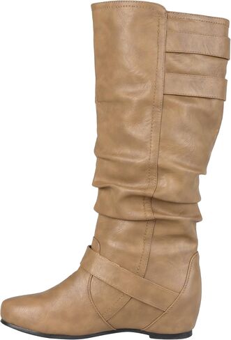 Journee Collection Womens Tiffany Mid-Calf Boot with Vegan Leather and Buckle Accents in Saudi Arabia