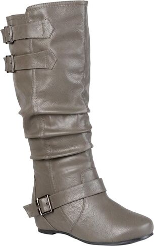 Journee Collection Womens Tiffany Mid-Calf Boot with Vegan Leather and Buckle Accents in Saudi Arabia
