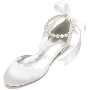 Wedding Shoes Flats for Bride Satin Pearls Round Toe Women Dress Shoes for Special Occasions in Saudi Arabia