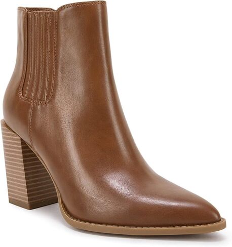 Womens Booties Pointed Toe Stacked Heel Fashion Chelsea Ankle Boots in Kuwait