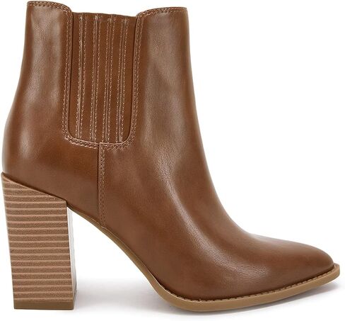 Womens Booties Pointed Toe Stacked Heel Fashion Chelsea Ankle Boots in Kuwait